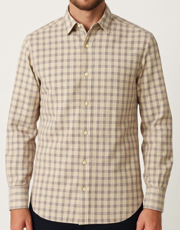 Beige & Grey Checked Cotton Shirt - Image 3