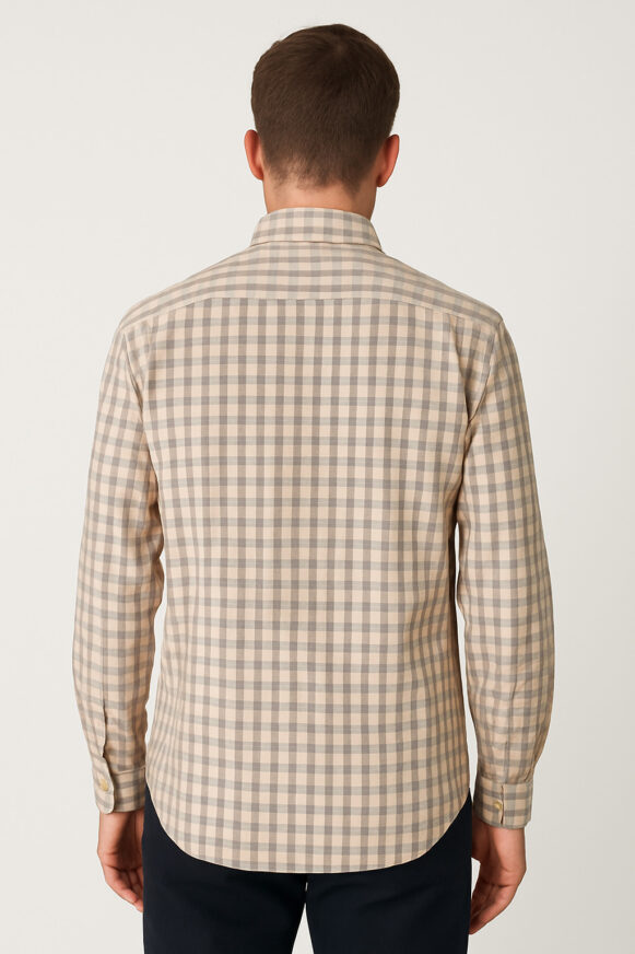 Beige & Grey Checked Cotton Shirt - Image 4