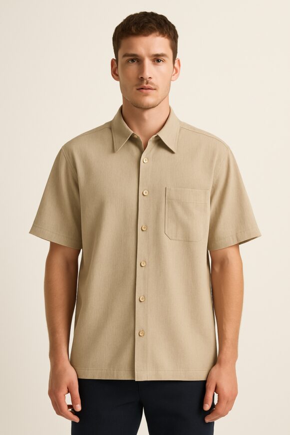Beige Short Sleeve Shirt-costumepeti