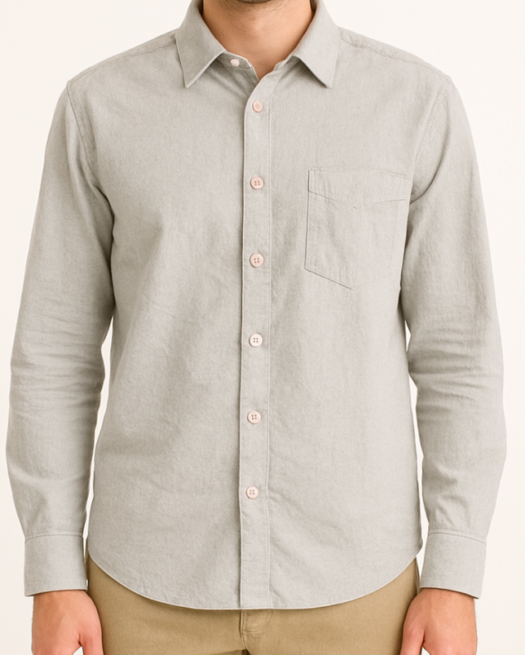 Light grey casual full sleeve shirt with pink buttons