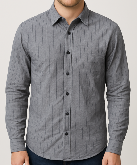 Grey Pinstripe Casual Shirt