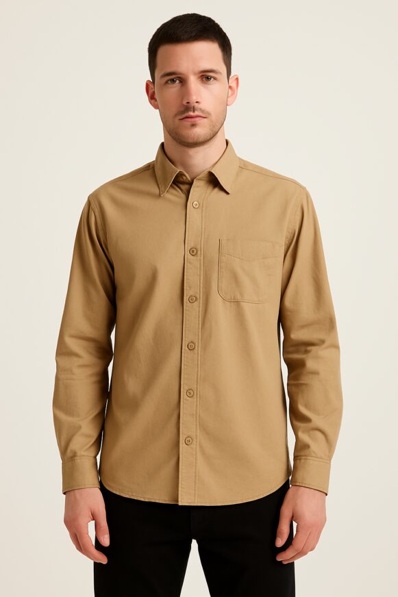 Camel Beige Cotton Casual Shirt