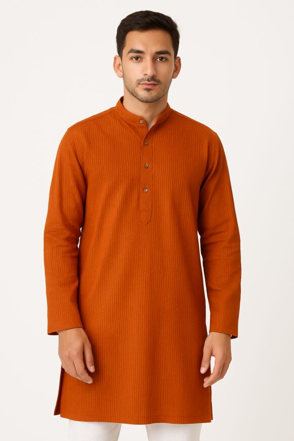 Rust Orange Cotton Solid Long Kurta_costumepeti