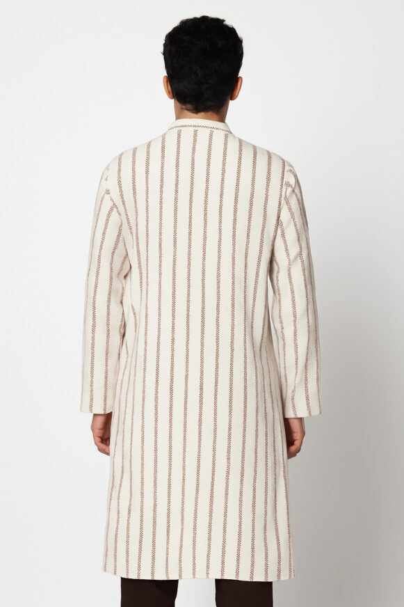 Men’s White Striped Cotton Kurta - Image 4