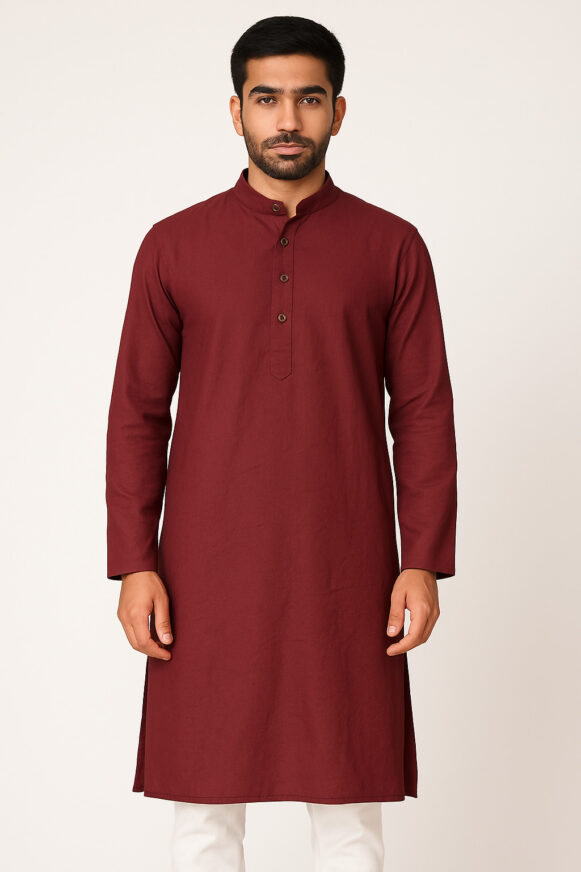 Men’s Maroon Solid Cotton Kurta_costumepeti