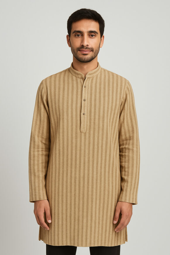 Men’s Beige Striped Cotton Kurta_costumepeti