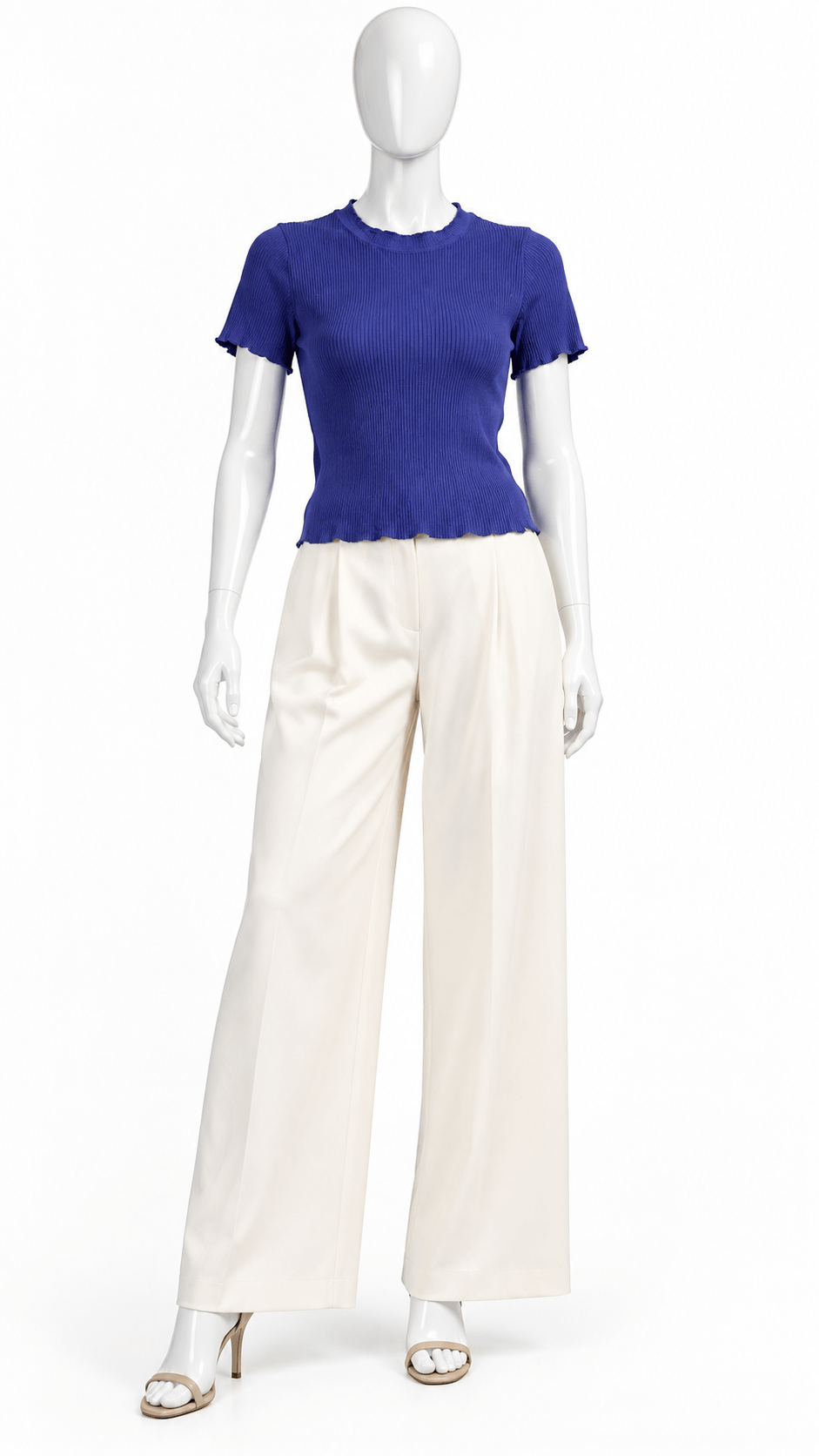 Women Blue Rib Knit Top