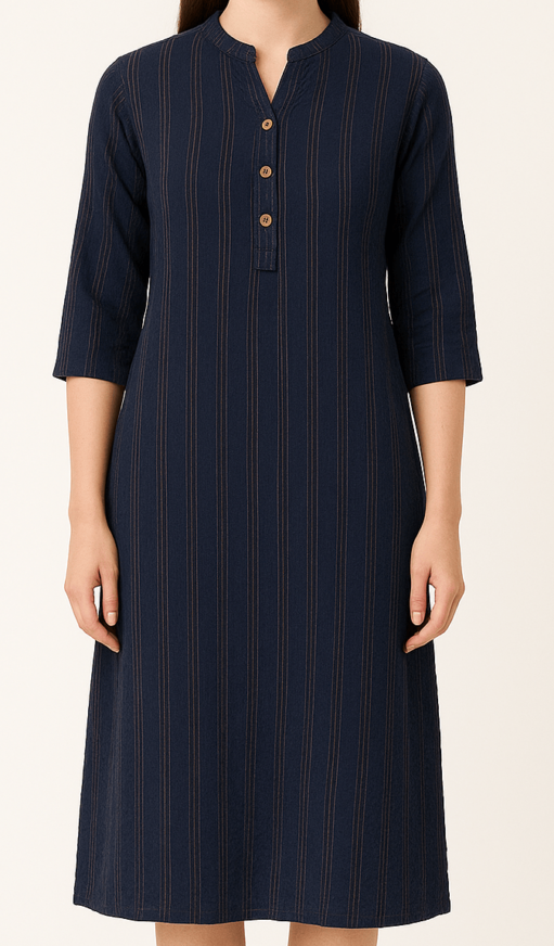 Navy Striped Cotton Kurta