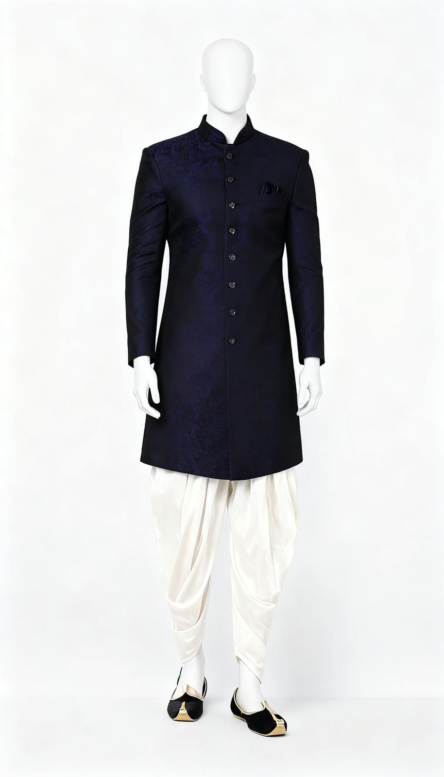 Navy Blue Indo-Western Sherwani With Peshawari - costumepeti