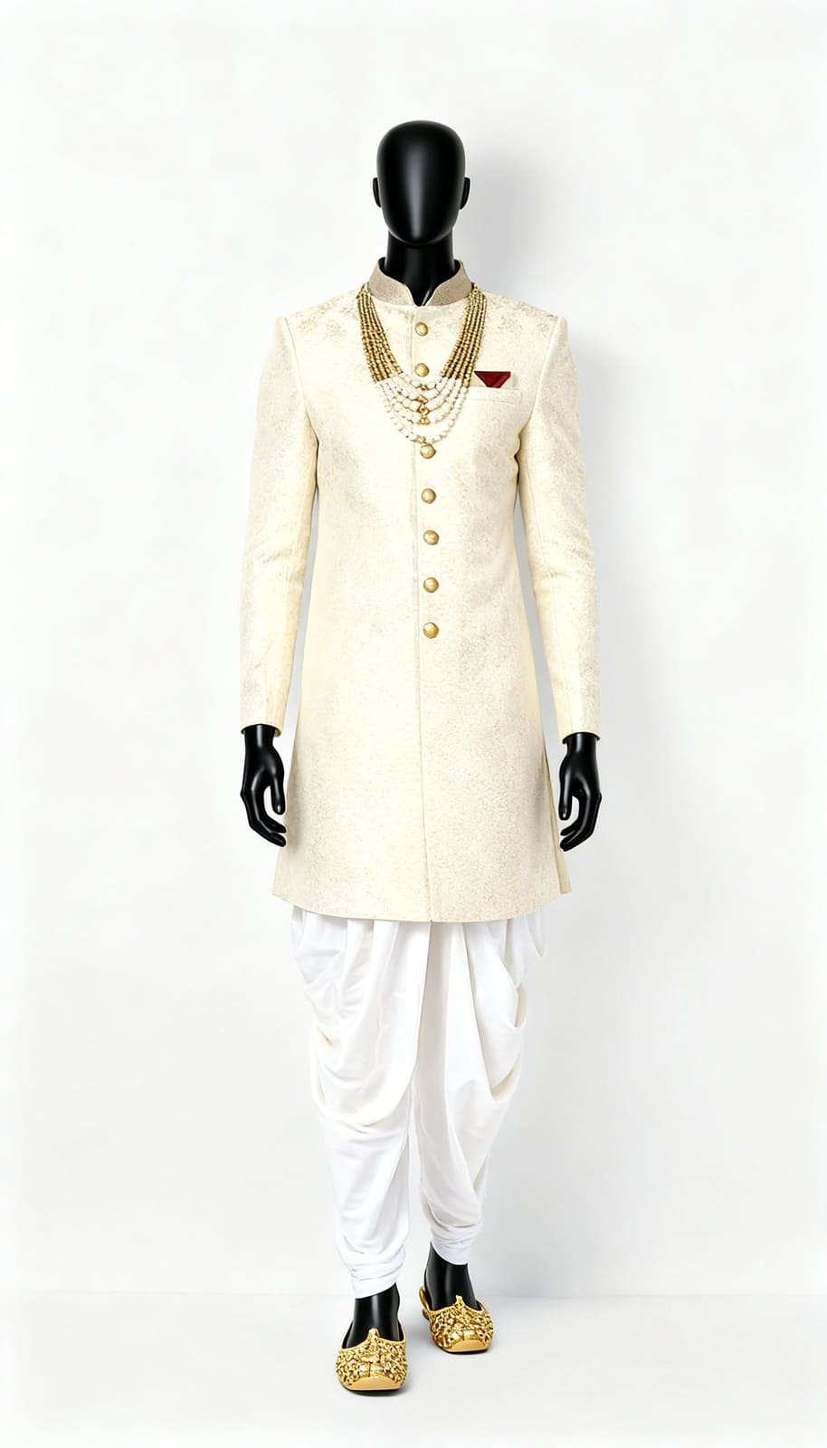 Cream Art Silk Gold Embellished Sherwani With Sherwani - Costumepeti