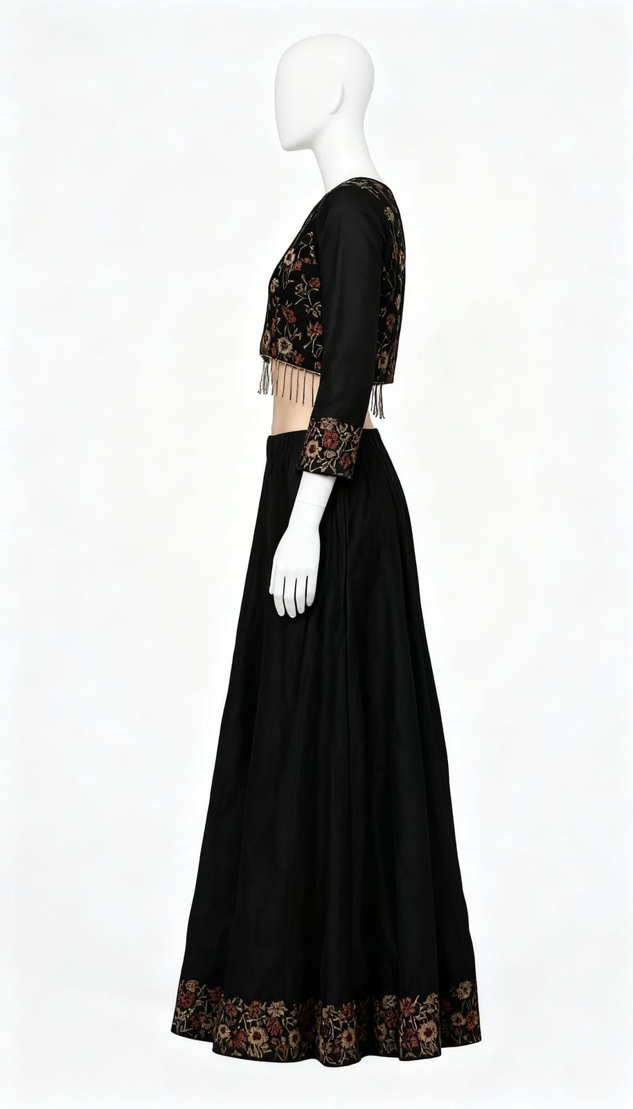 Floral Print Black Crop Top Skirt - Costumepeti