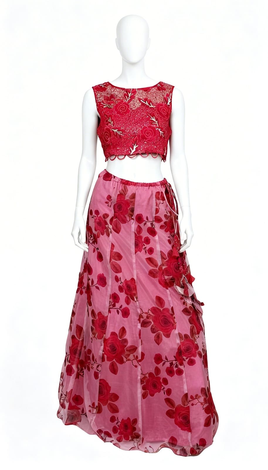 Pink Floral Crop Lehenga Set - Costumepeti