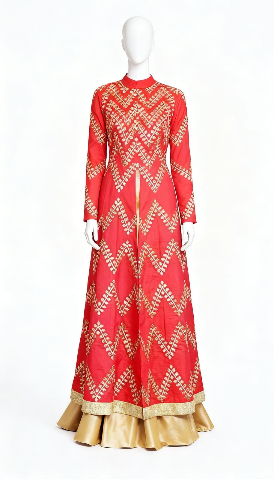 Golden Red Silk Lehenga Set - Costumepeti