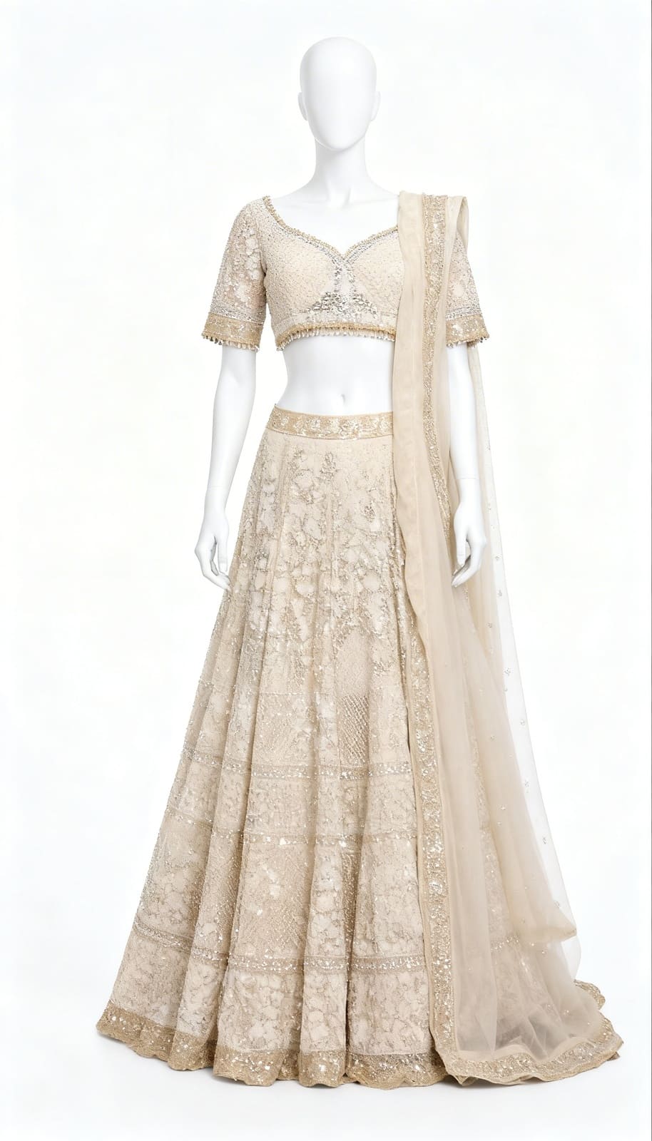 Ivory Embellished Bridal Lehenga Set - Costumepeti