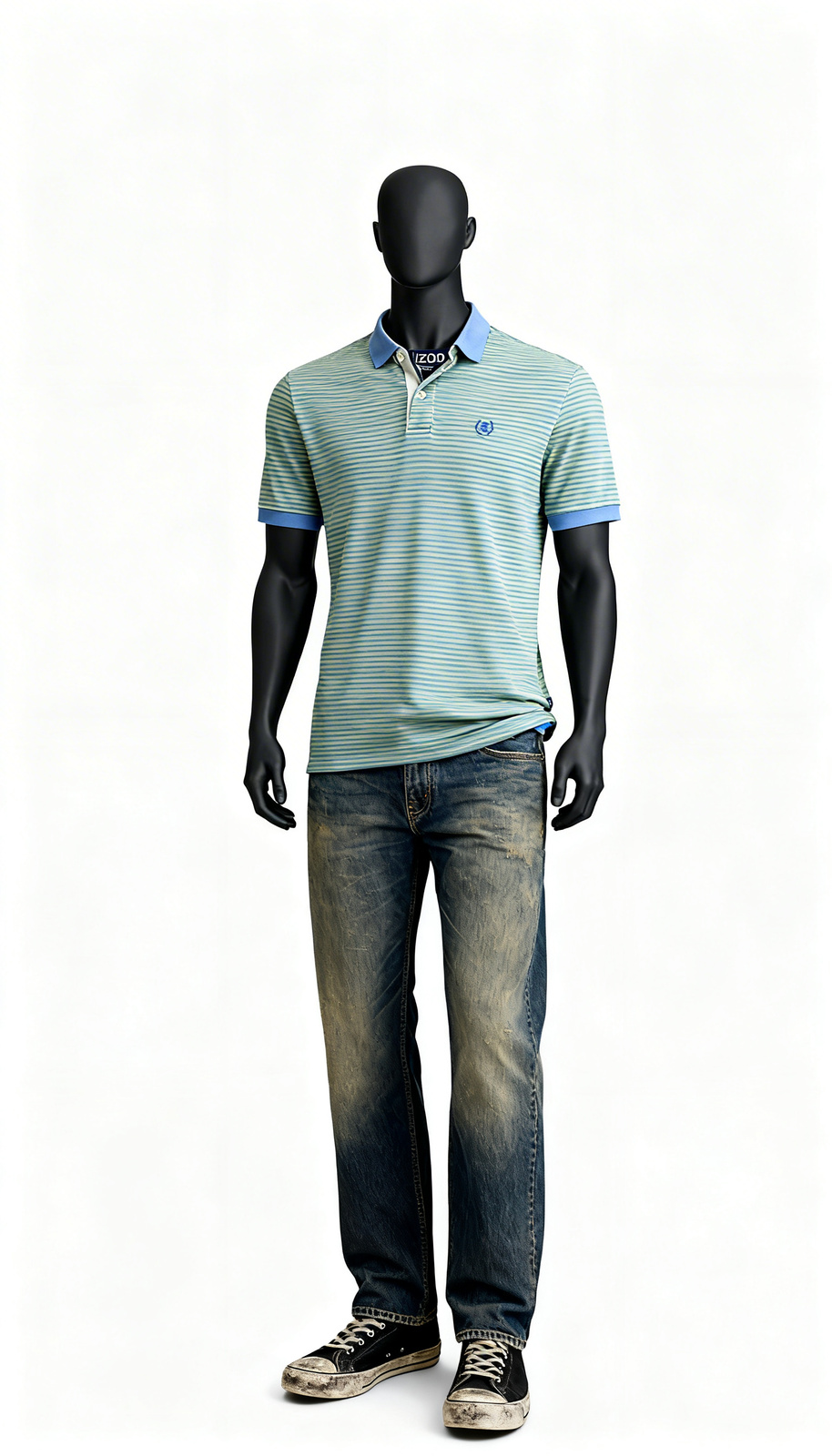 Men Green Striped Polo T-Shirt