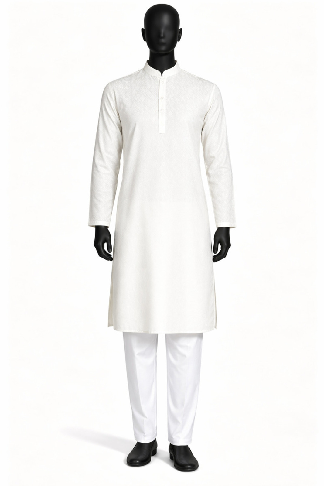Men White Textured Kurta