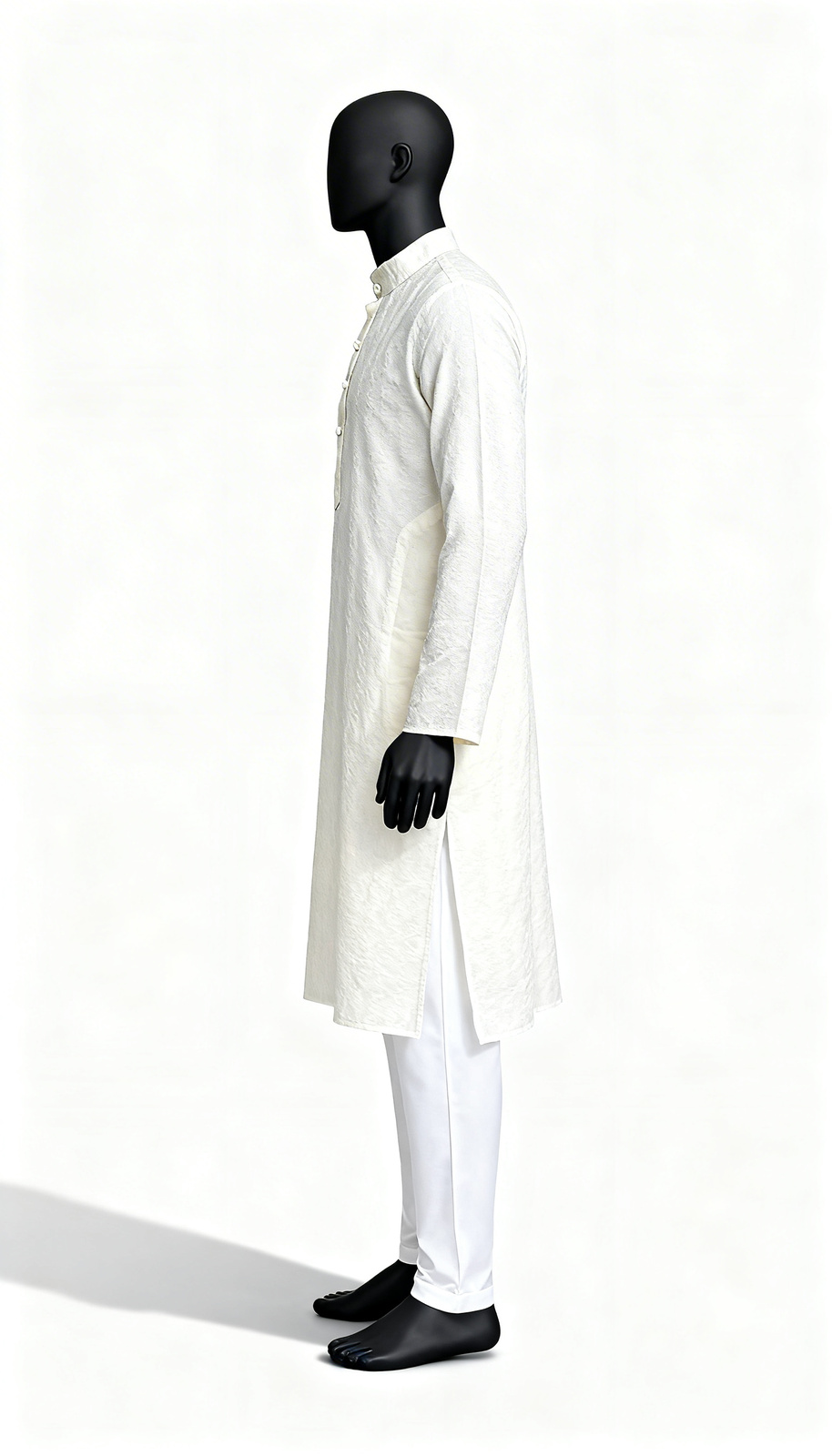 Men White Textured Kurta - Image 3