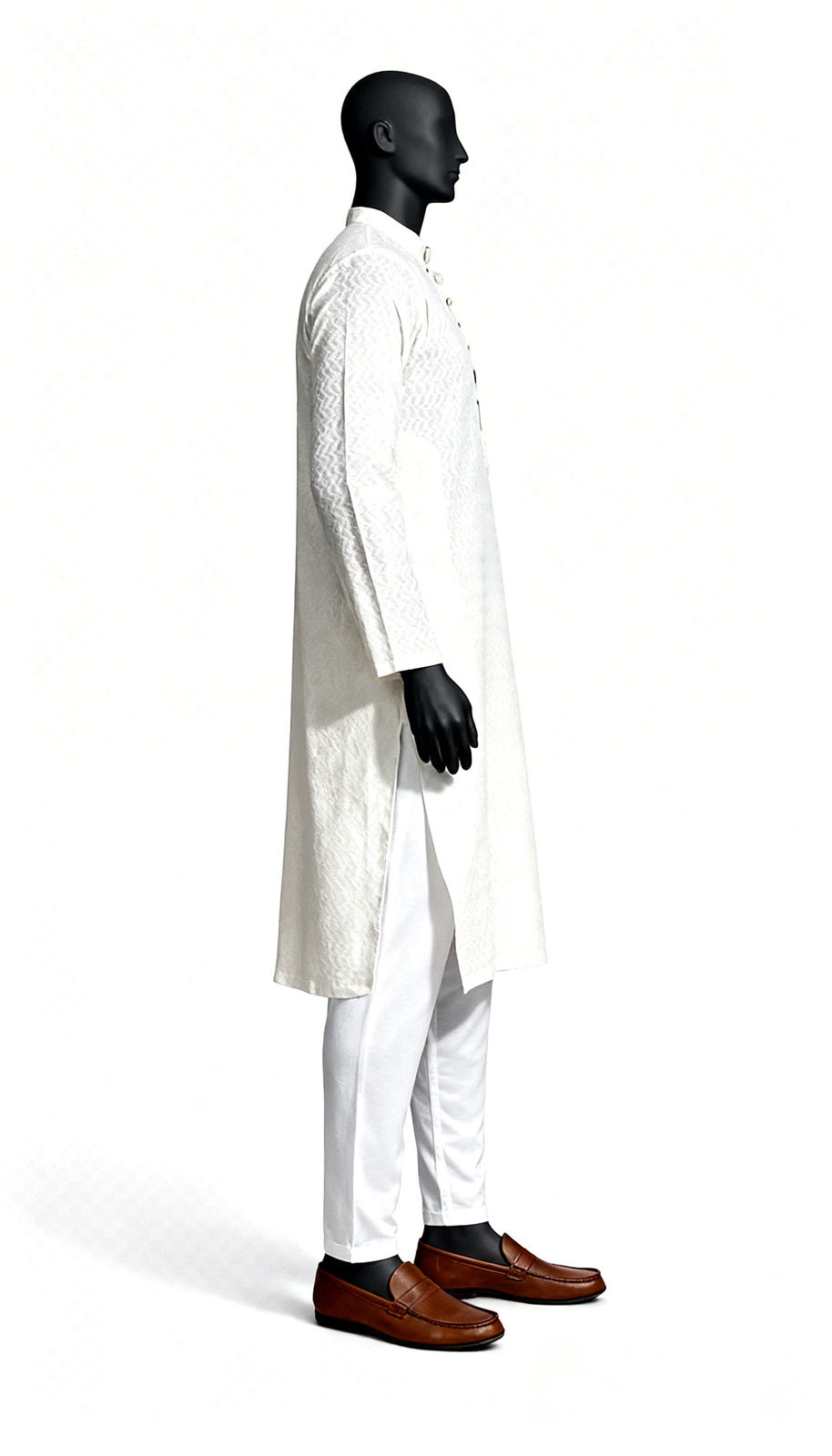 Men White Textured Kurta - Image 3