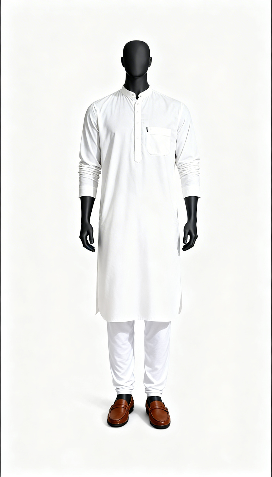 Men White Solid Longline Kurta