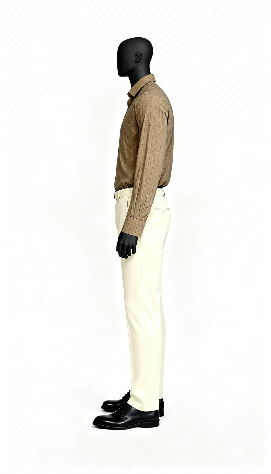 Beige Casual Checkered Shirt - Image 3