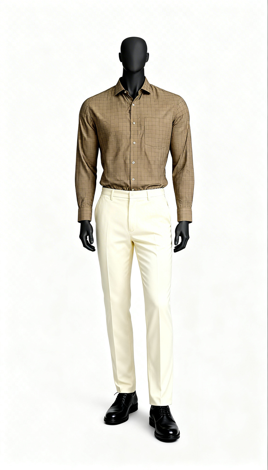 Beige Casual Checkered Shirt