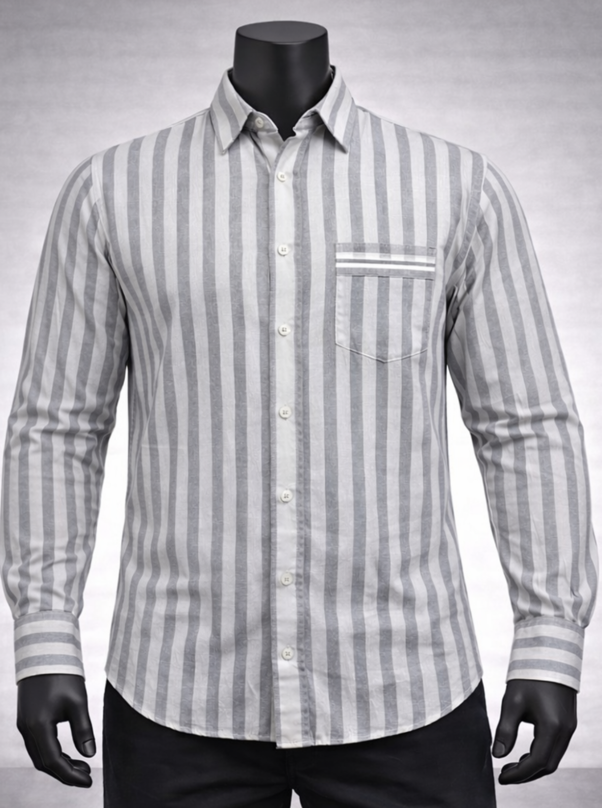Grey Striped Casual Shirt_costumepeti