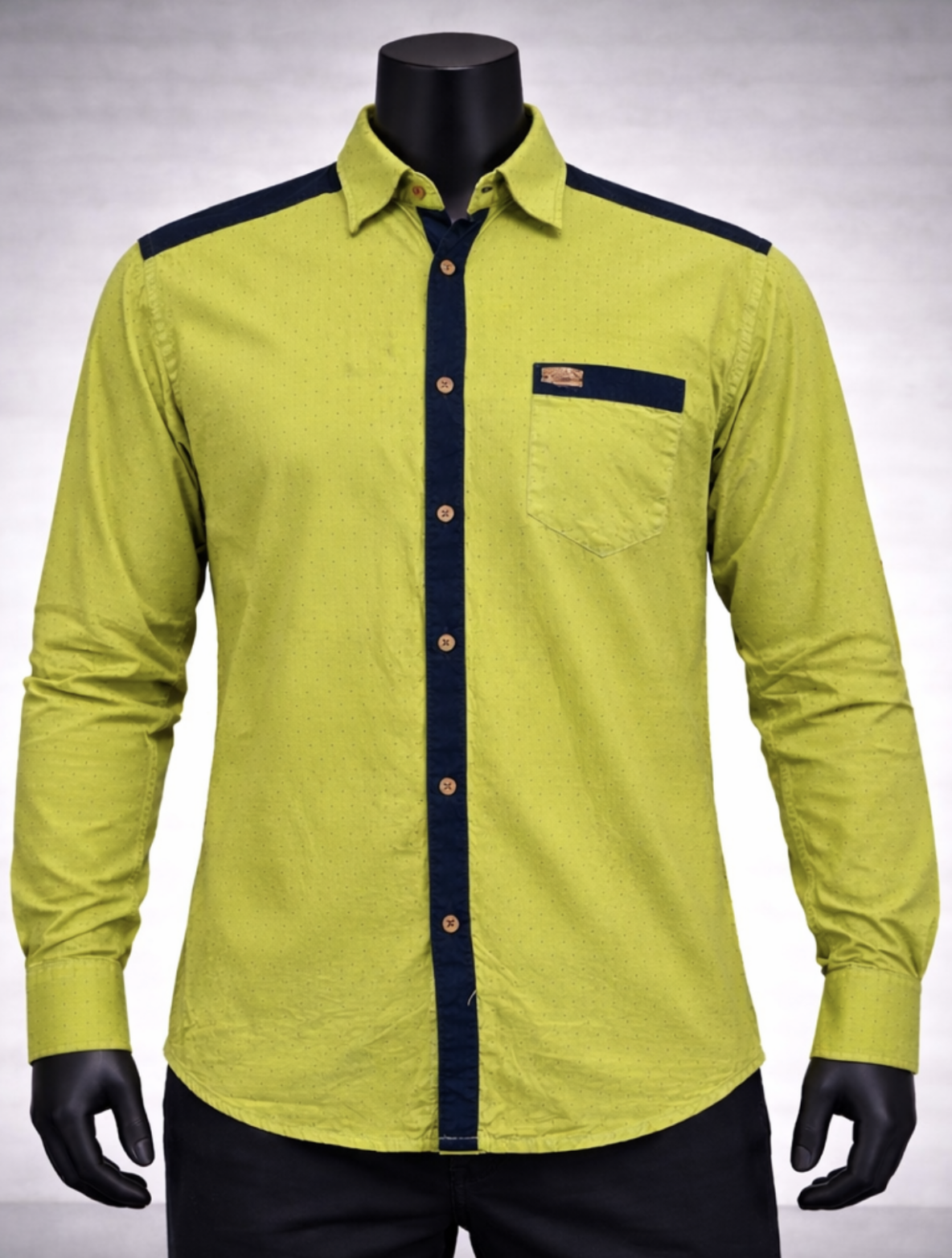 Lime Green Dotted Casual Shirt_costumepeti