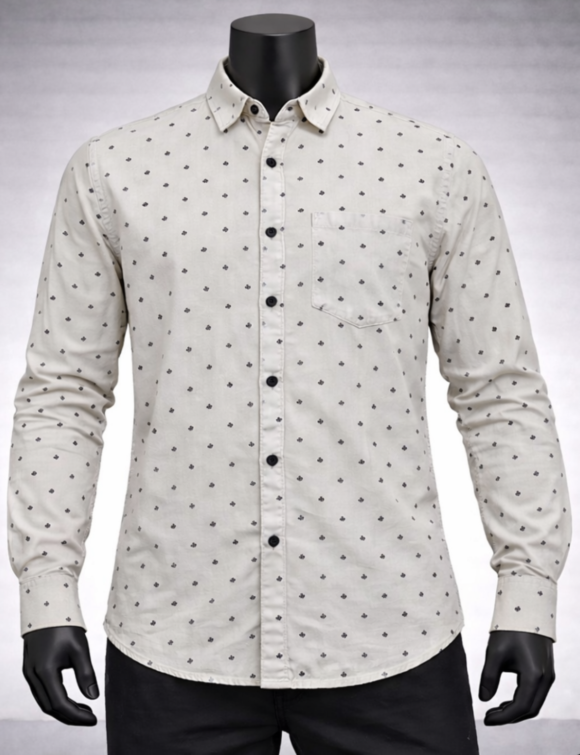 Cream Micro Print Casual Shirt_costumepeti