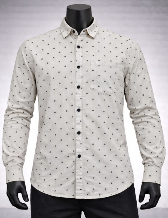 Cream Micro Print Casual Shirt_costumepeti