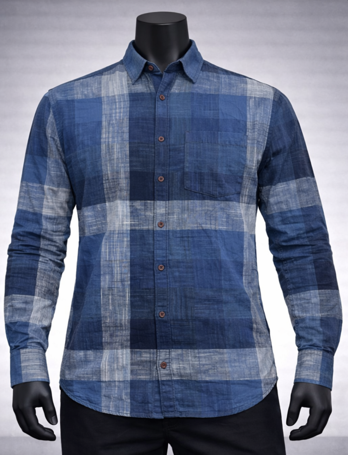 Blue Patchwork Check Casual Shirt_costumepeti