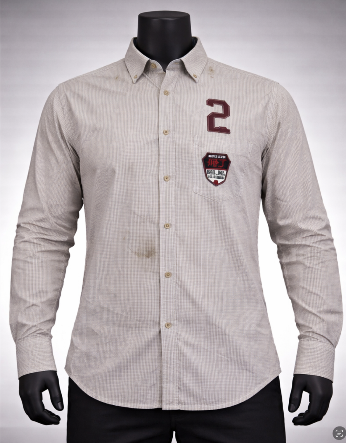 Beige Logo Patch Casual Shirt_costumepeti