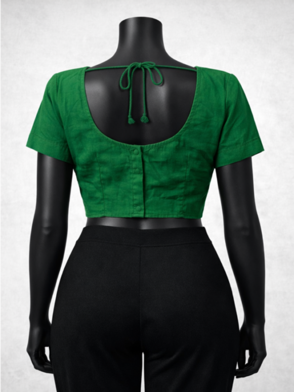 Women Green Solid Saree Blouse