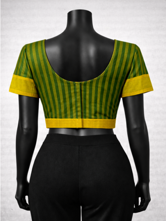 Women Green Striped Saree Blouse