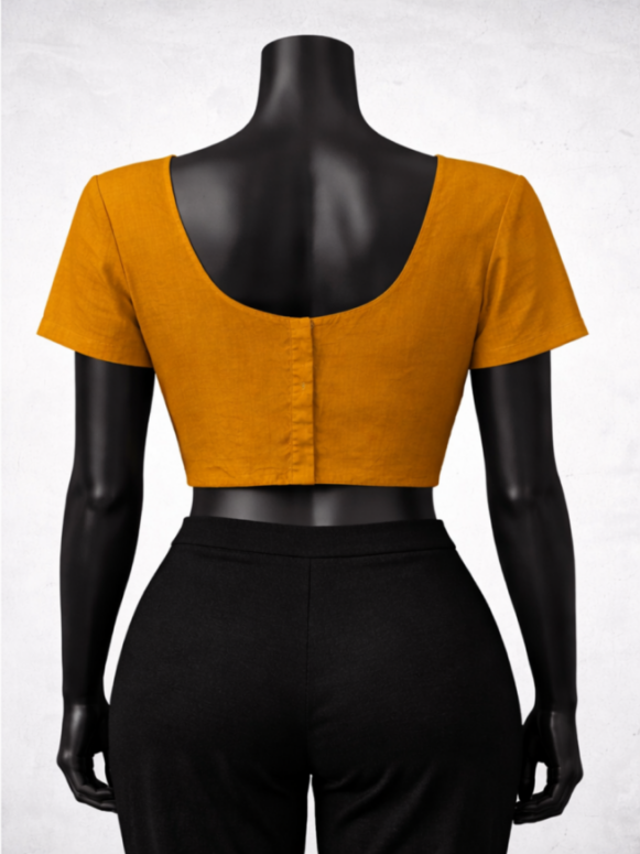 Women Mustard Solid Saree Blouse