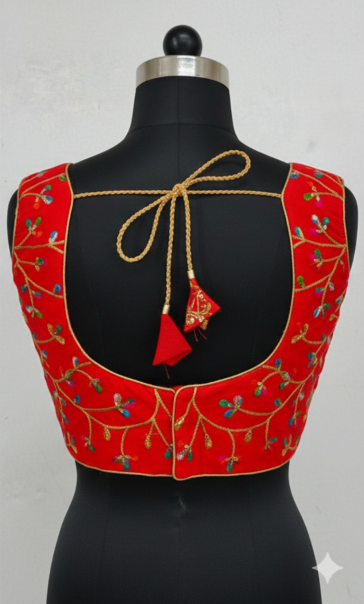 Red Embroidered Sleeveless Blouse