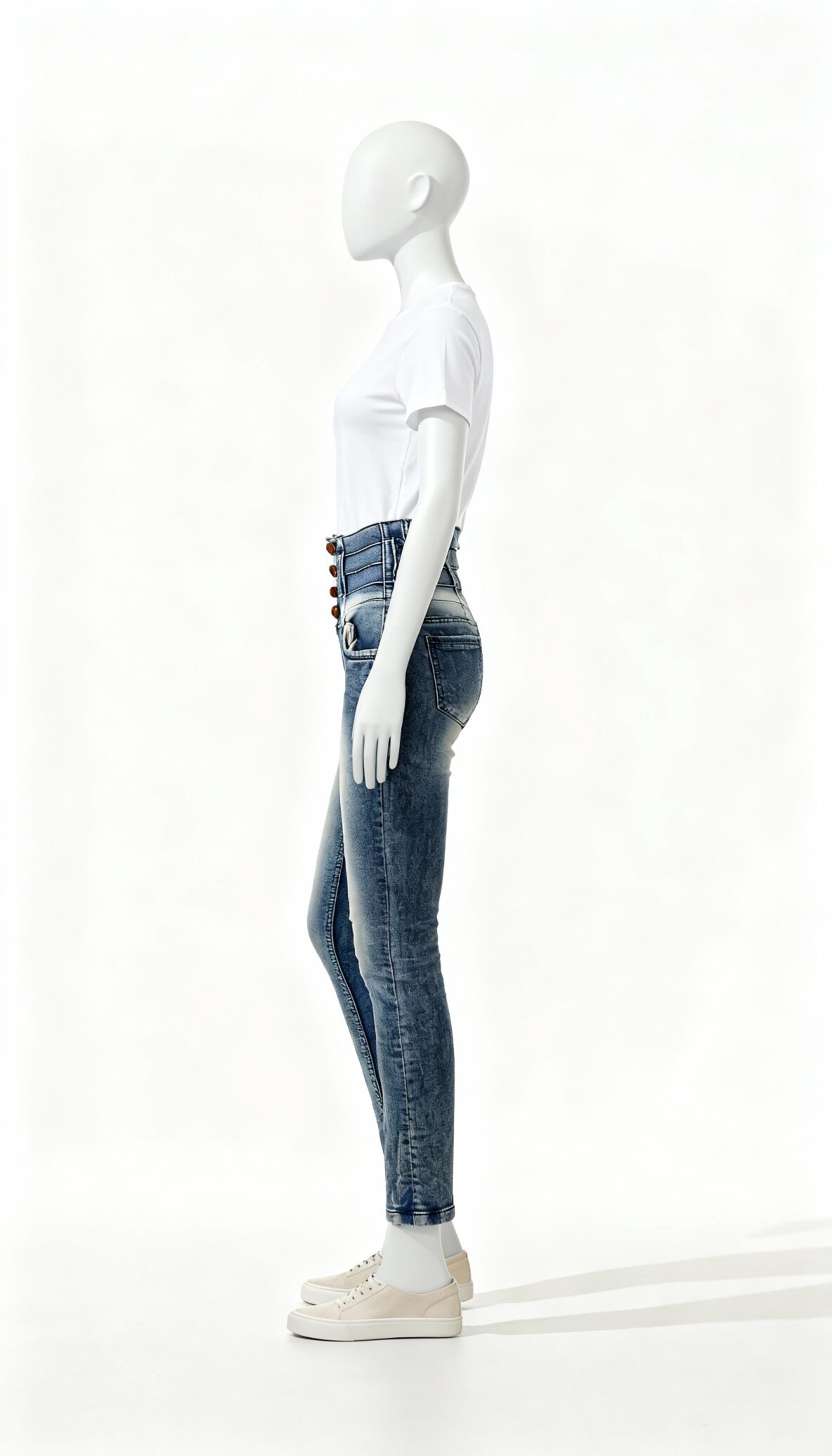 Women High-Waist Washed Denim Jeans