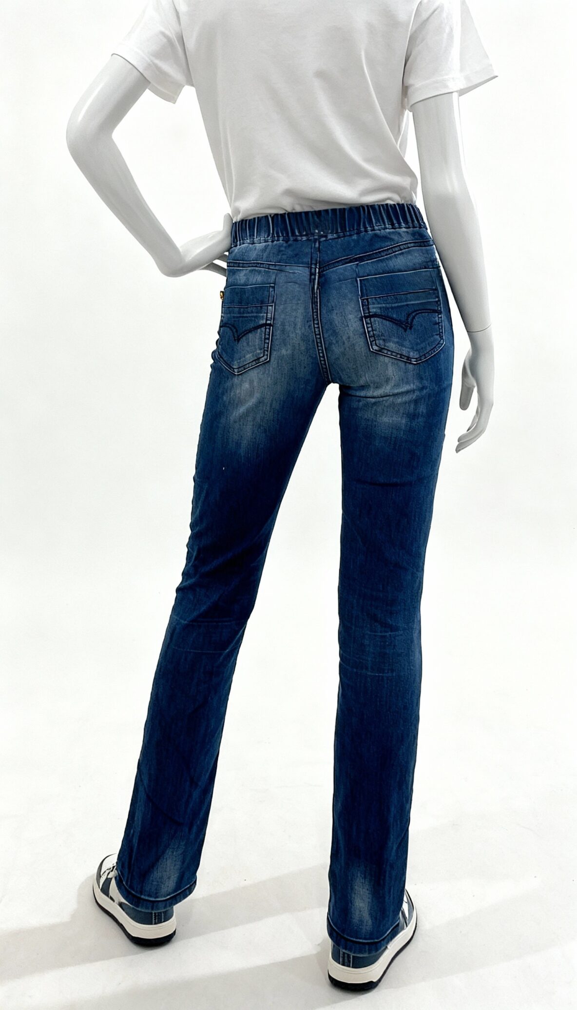 Women’s Blue Washed Elastic Waist Regular Fit Jeans