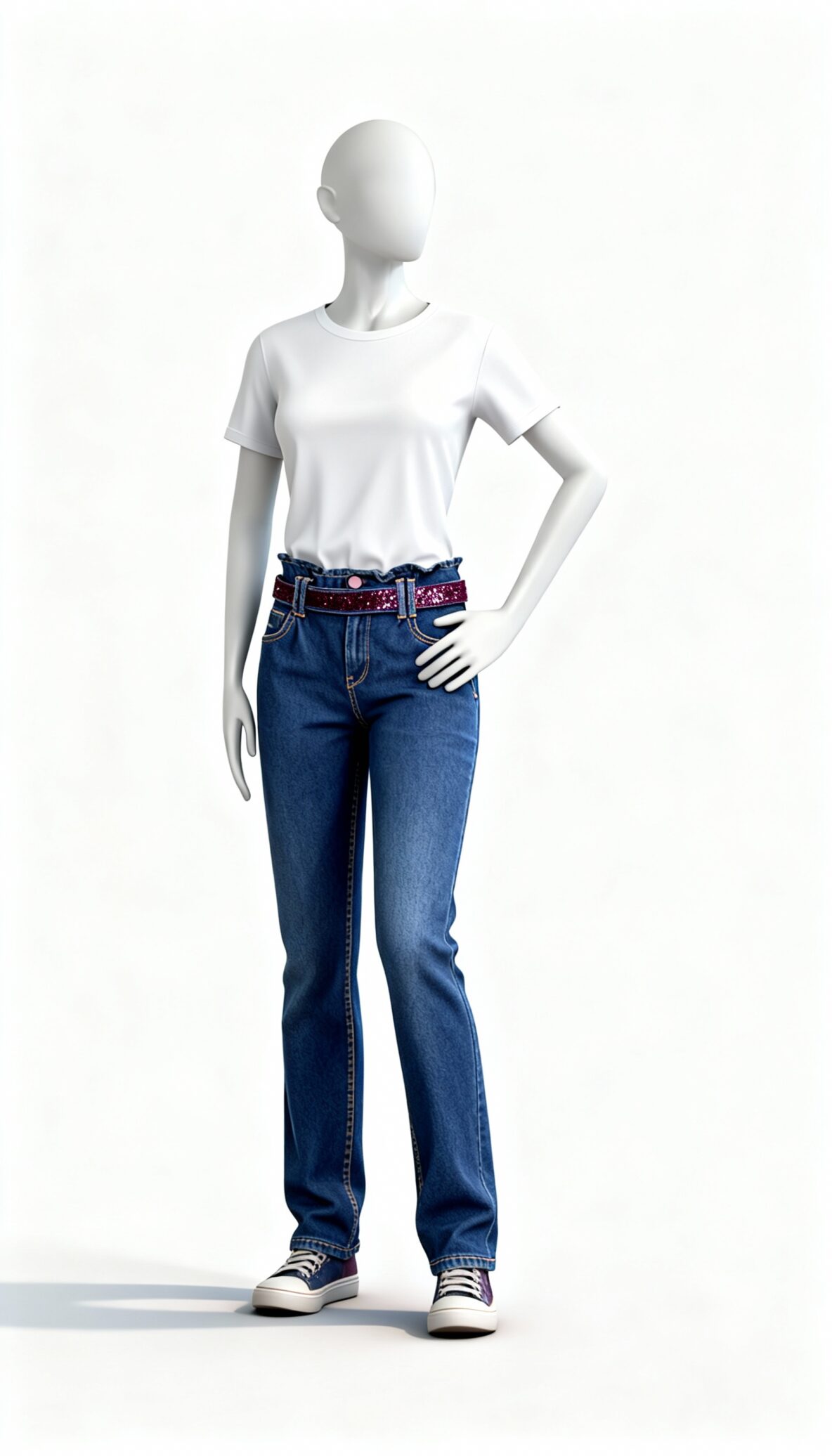 Women’s Dark Blue Paperbag Waist Denim Jeans