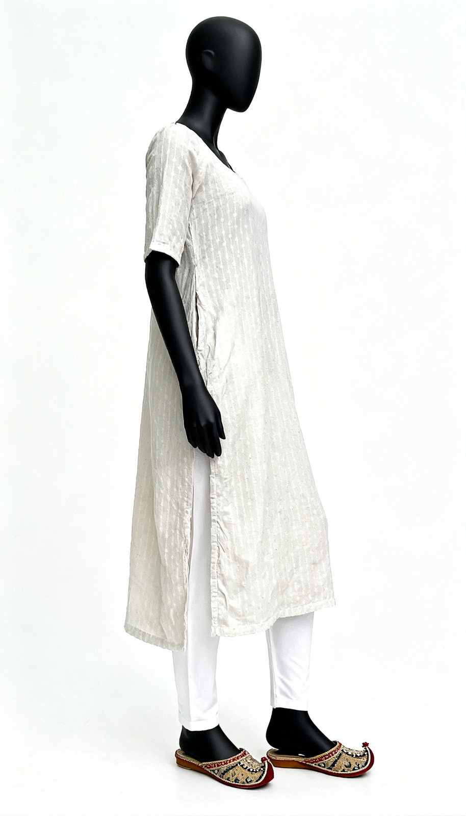 Off White Solid Kurti - Image 3