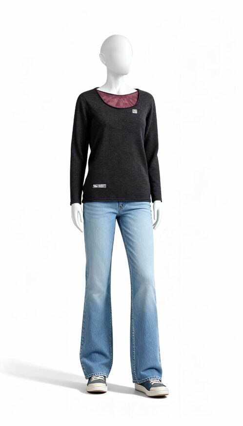 Black Wide Neck Winter Thermal Top