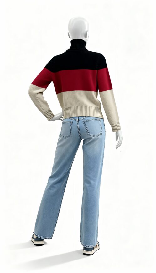 Black Quarter-Zip High-Neck Winter Sweater