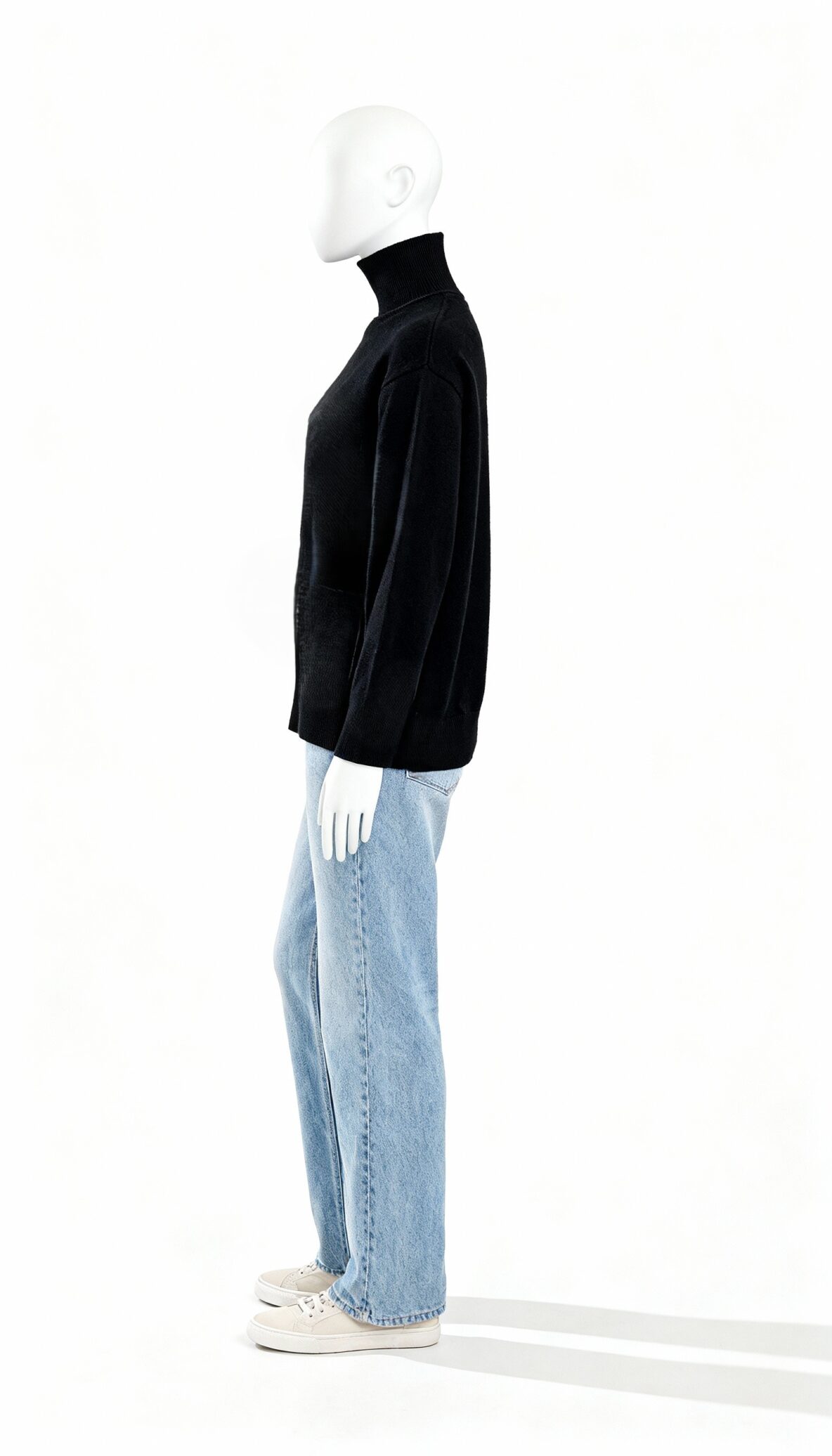 Black High-Neck Winter Knit Pull-On Top