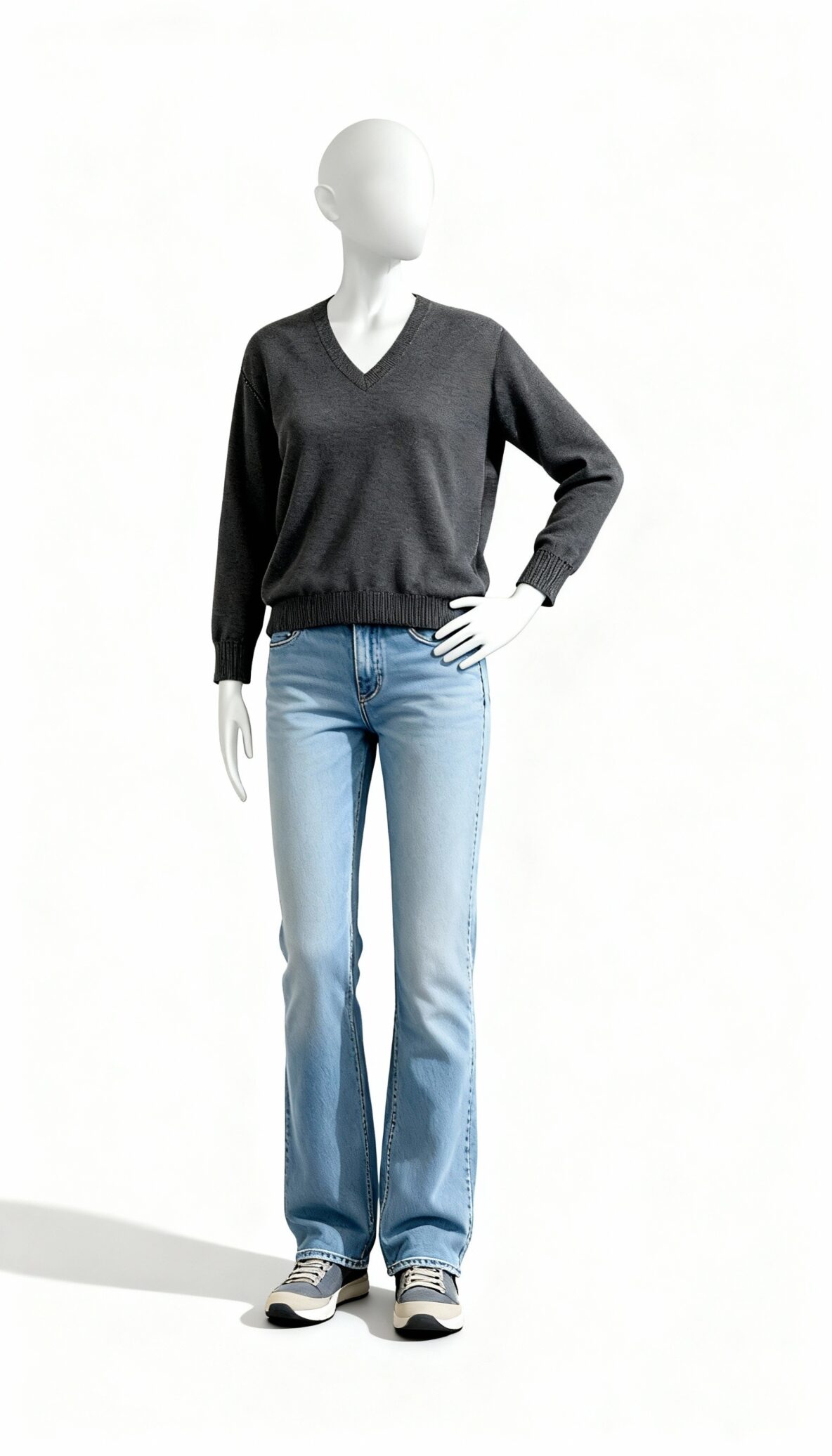 Classic Dark Grey V-Neck Winter Knit Sweater