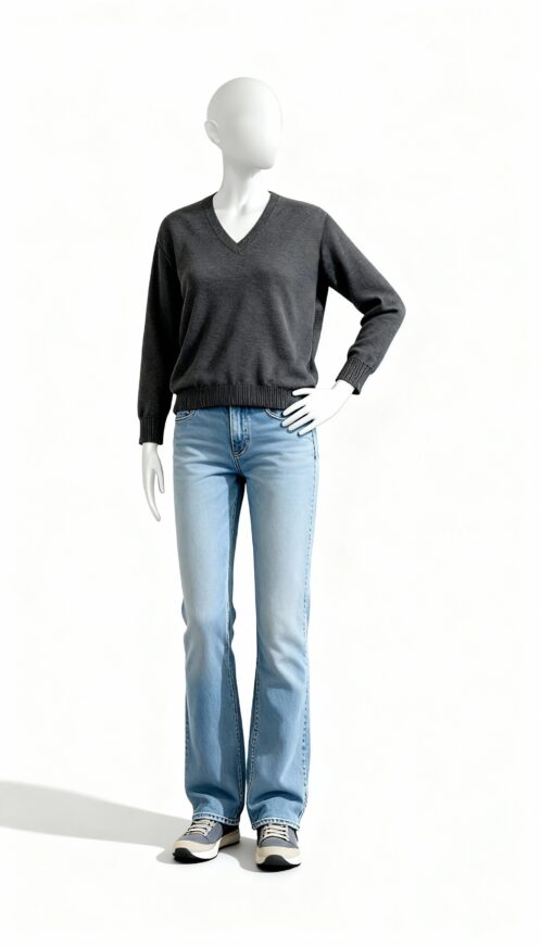 Classic Dark Grey V-Neck Winter Knit Sweater