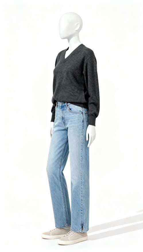 Classic Dark Grey V-Neck Winter Knit Sweater - Image 2