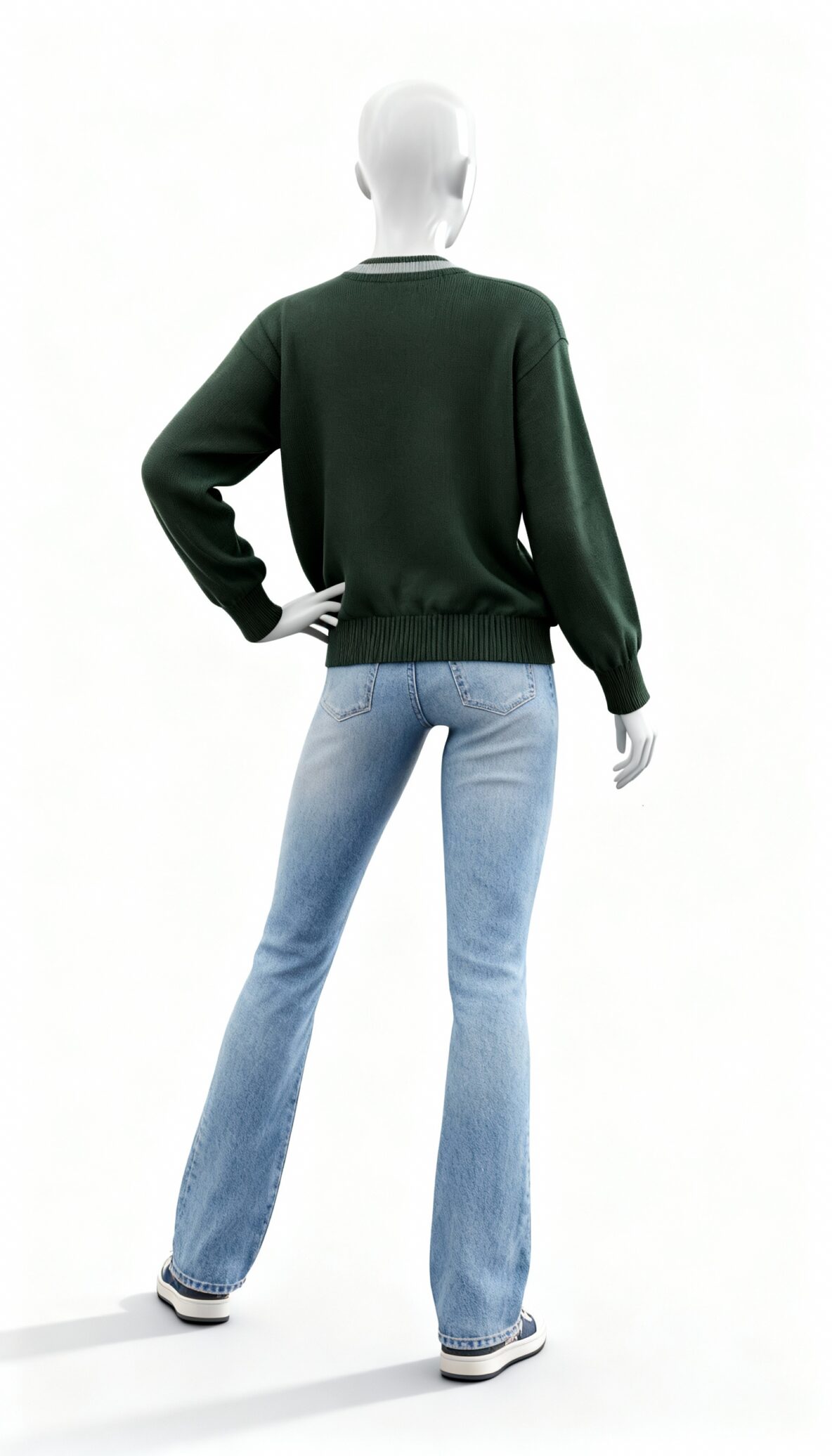 Men’s Olive Green V-Neck Sweater with Contrast Trim