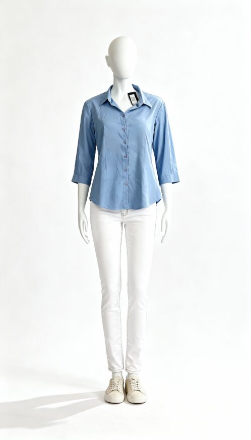 Blue 3/4 Sleeve Button-Down Shirt