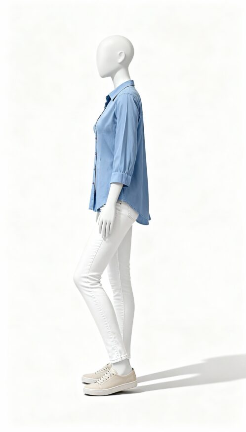Blue 3/4 Sleeve Button-Down Shirt - Image 2
