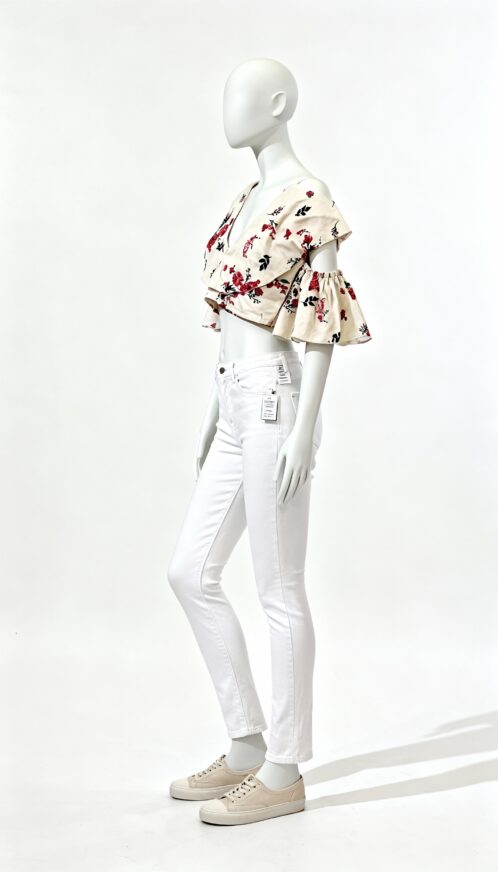 Red Floral Smocked Peplum Top - Image 3