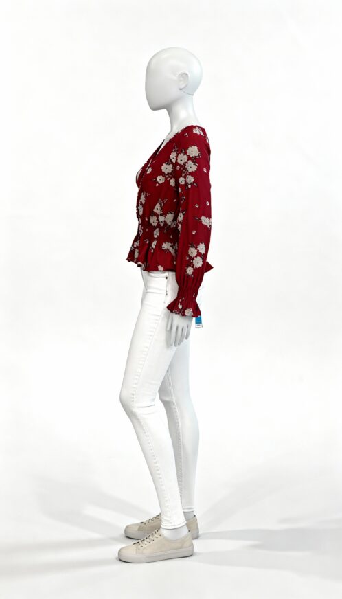 Red Floral Smocked Peplum Top - Image 3